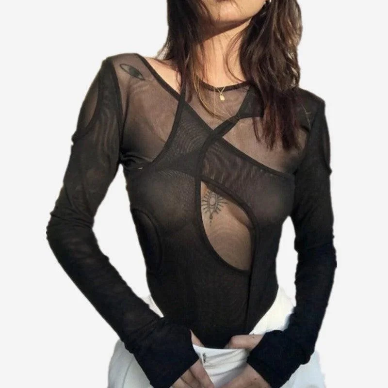 Sooner Or Later Mesh Cutout Bodysuit