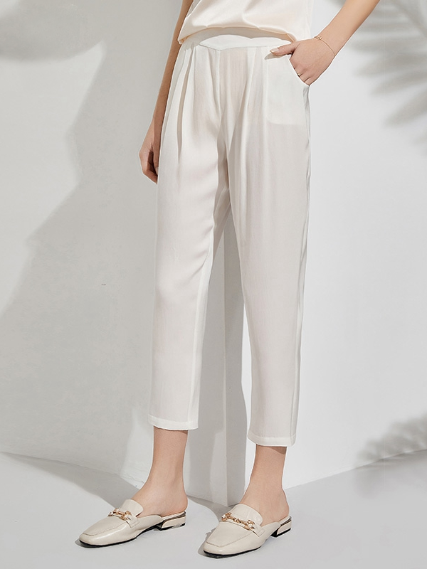 Silk Pants With Solid Color For Women