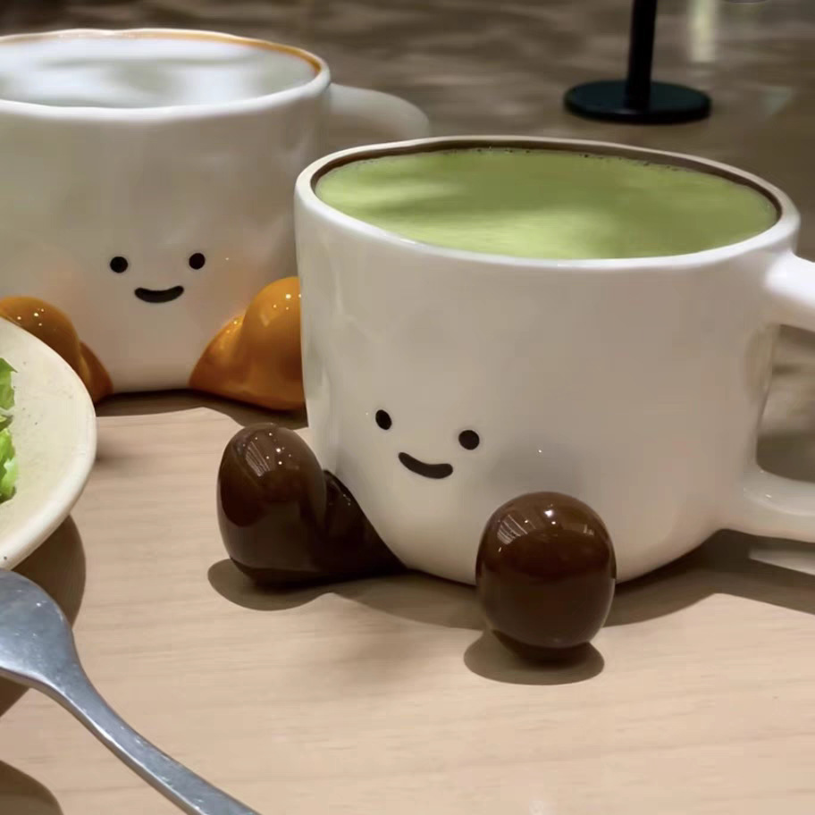 Smiley Face Footed Ceramic Mug Cup