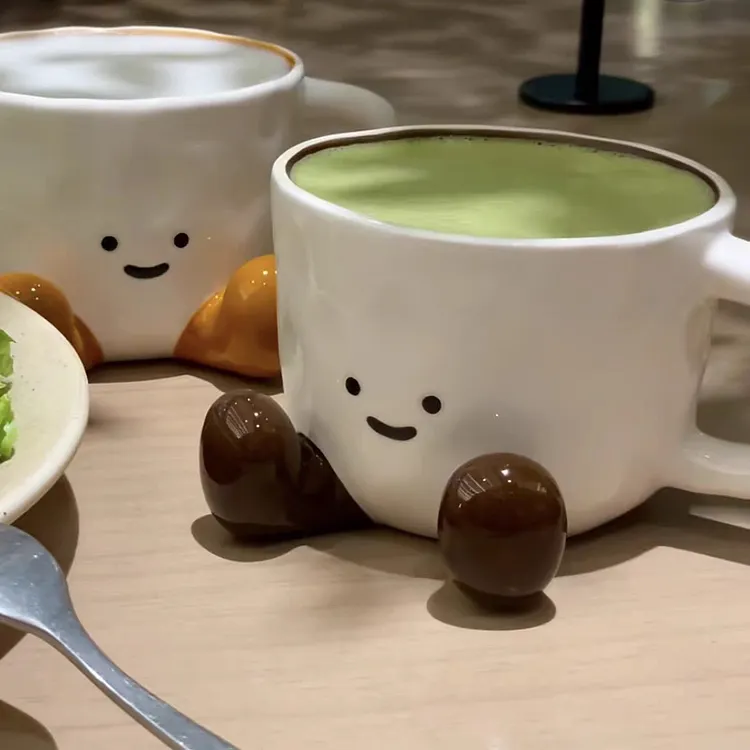 Smiley Face Footed Ceramic Mug Cup