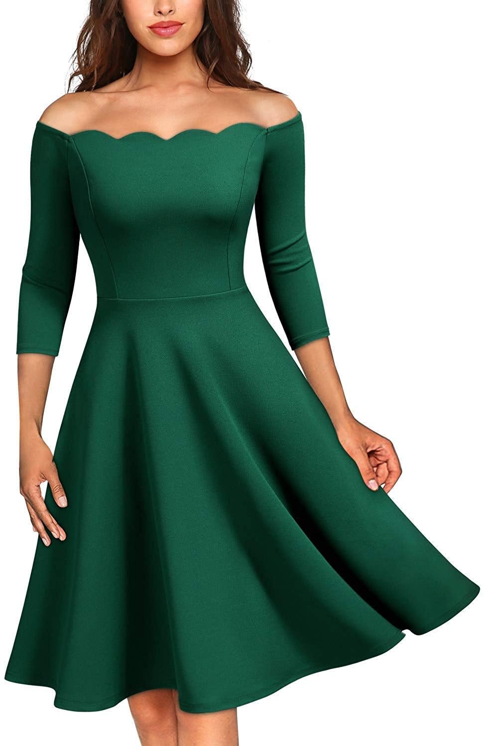 Women's Vintage Cocktail Party Half Sleeve Boat Neck Swing Dress
