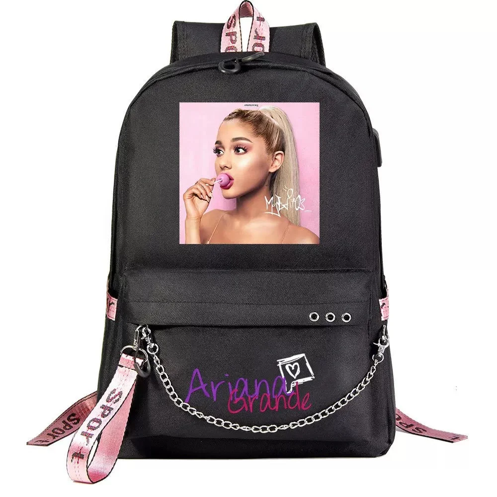 Buzzdaisy ArianaGrander Singer Shool Bag Backpack USB Charging Students Notebook Bag for Kids Gifts