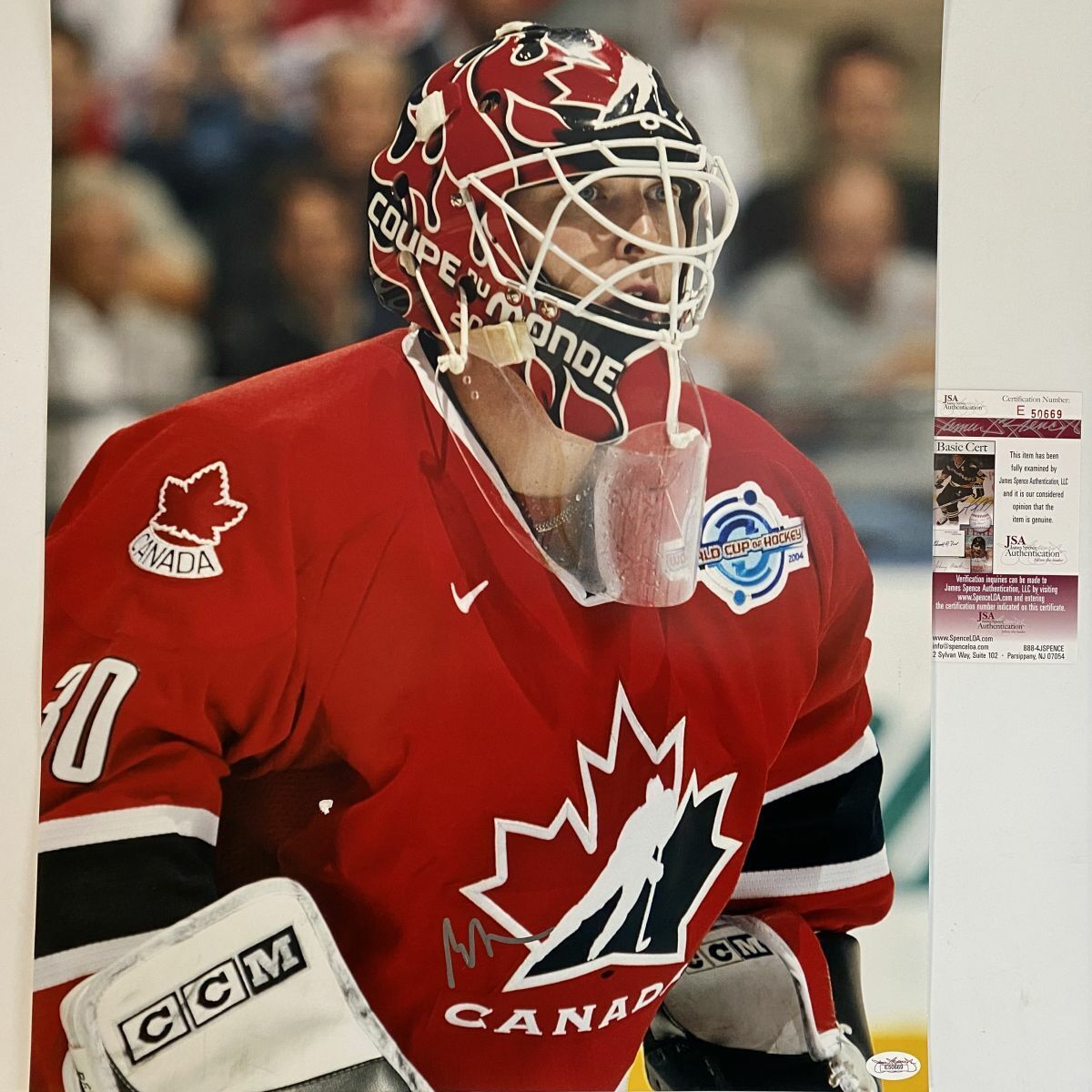 Autographed/Signed MARTIN BRODEUR Canada Devils 16x20 Hockey Photo Poster painting JSA COA Auto