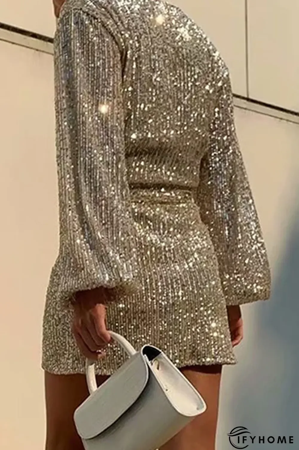 Fashion Elegant Solid Sequins With Belt V Neck Dresses | IFYHOME