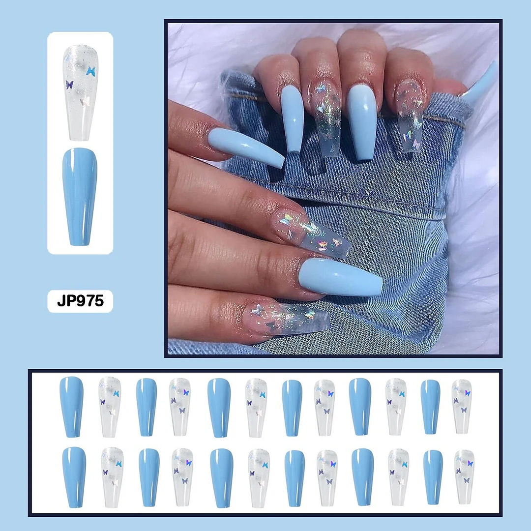 Butterfly Pattern Three-dimensional Butterfly Fairy Nail Art Wearable False Nails With Glue 24pcs/box With DIY Tools-Nail Inspo
