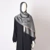 Leaf Pattern Grey Shawl Women's Hijab Tassels Scarf