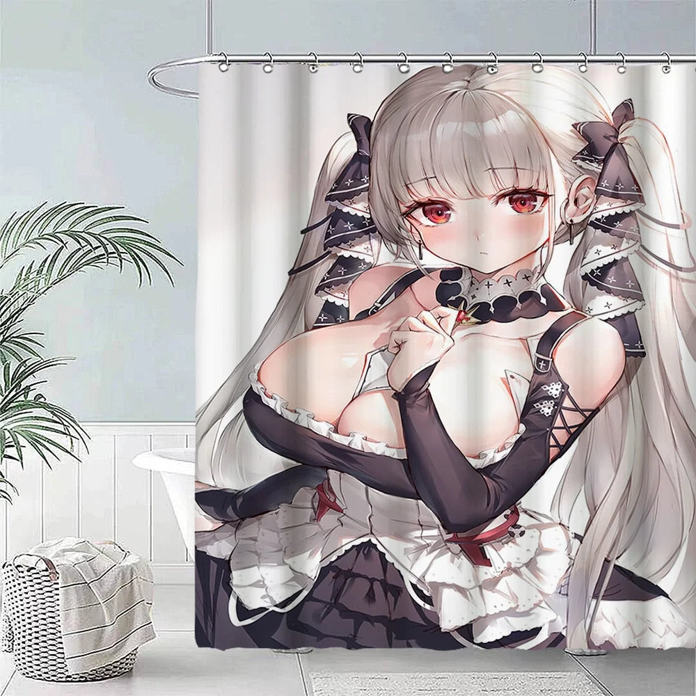 Anime Big Breasted Girl Printing Shower Curtain Bathroom Supplies High-quality Waterproof Bathroom Decoration with Hook Curtain