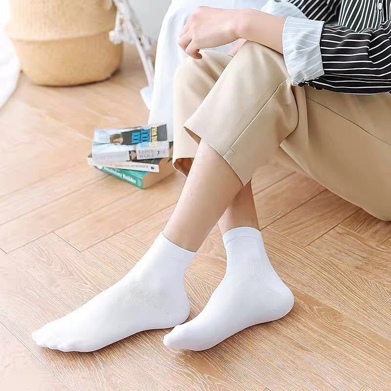 5 Pairs Of Black And White Gray Socks Four Seasons Solid Color Short Tube Invisible Low Socks Sweat-Absorbing 2023 - US $10.49 –P10