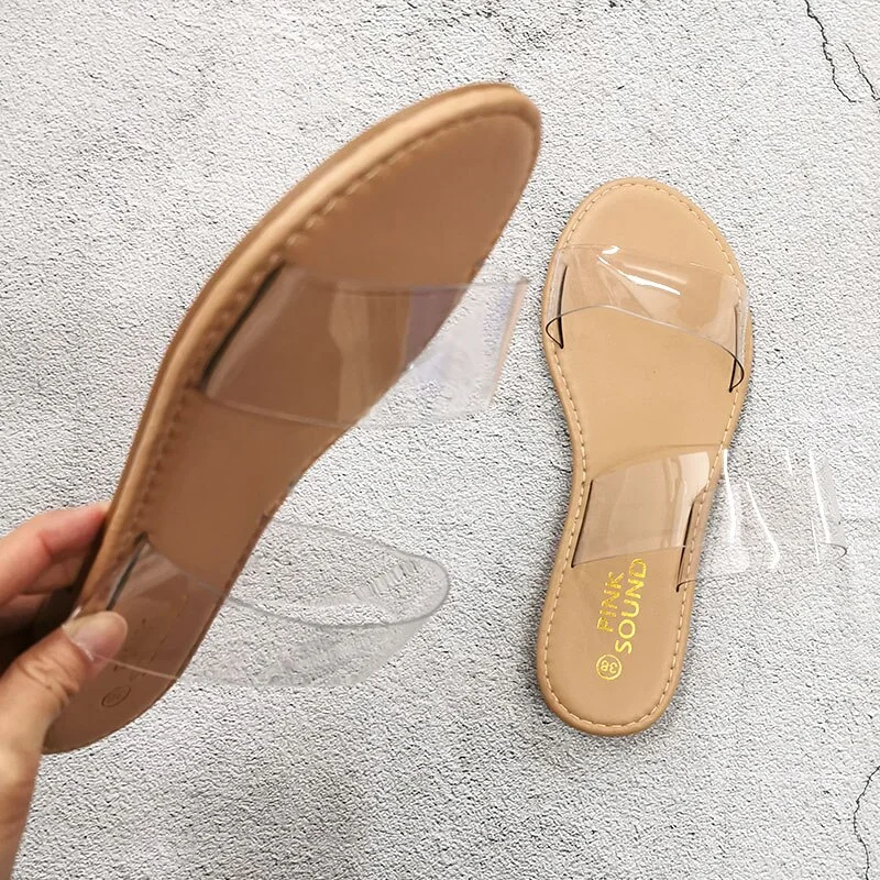 Qengg Fashion PVC Transparent Women Slippers Flat with Beach Comfort Slides Summer Ladies Slipper Wholesale Large Size 41 42