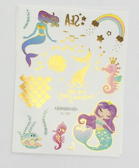 Mermaid Bronzing Cartoon Children's Metallic Gold Body Temporary Flash Tattoos For Kids Glitter Tattoo cute Stickers 160*120MM