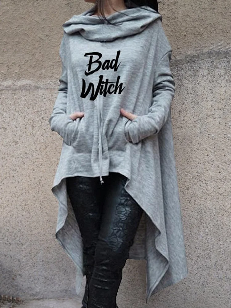BAD WITCH Printed Hooded Long Sleeve Pocket Casual Loose Sweater-Mayoulove
