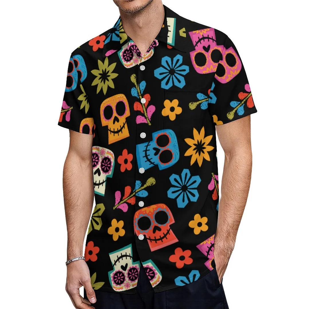 Cute Dis Pixar Coco Sugar Skull Floral Hawaiian Shirt Mens Button Down Plus Size Tropical Hawaii Beach Shirts