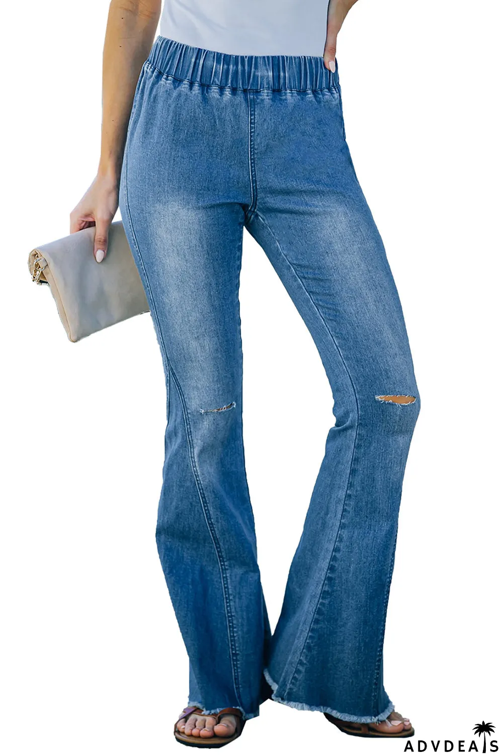 Distressed Bell Bottom Denim Pants