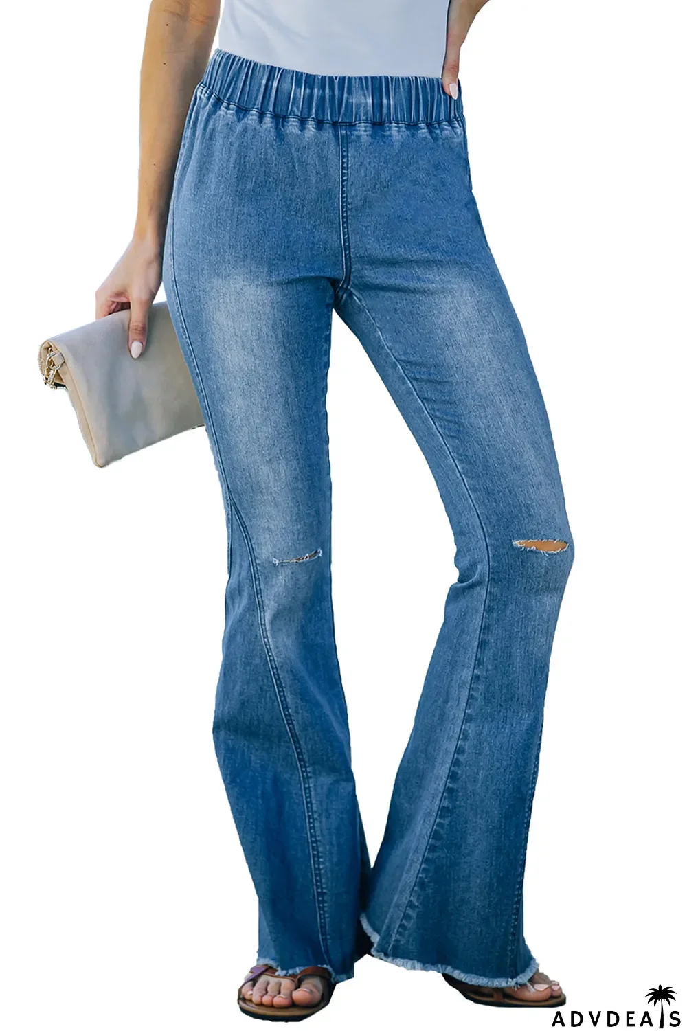 Distressed Bell Bottom Denim Pants