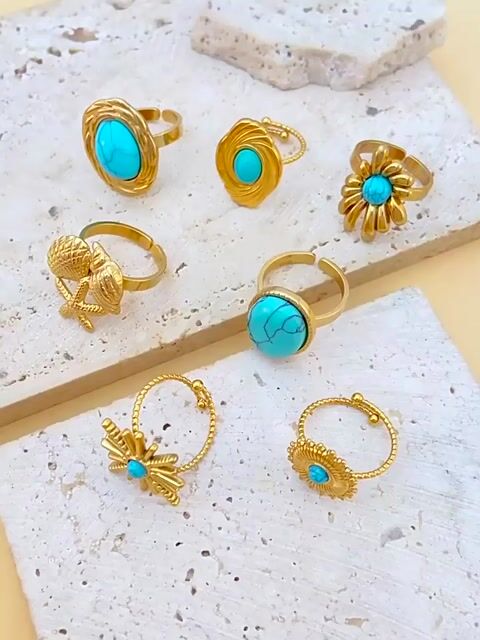 Turquoise/Tiger Eye Gold-Plated Open End Ring