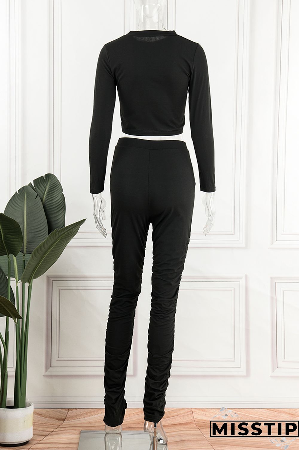 Pink Casual Solid Basic O Neck Long Sleeve Two Pieces