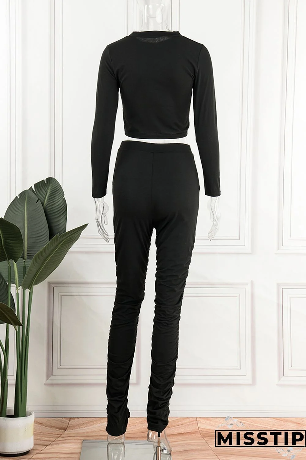 Pink Casual Solid Basic O Neck Long Sleeve Two Pieces