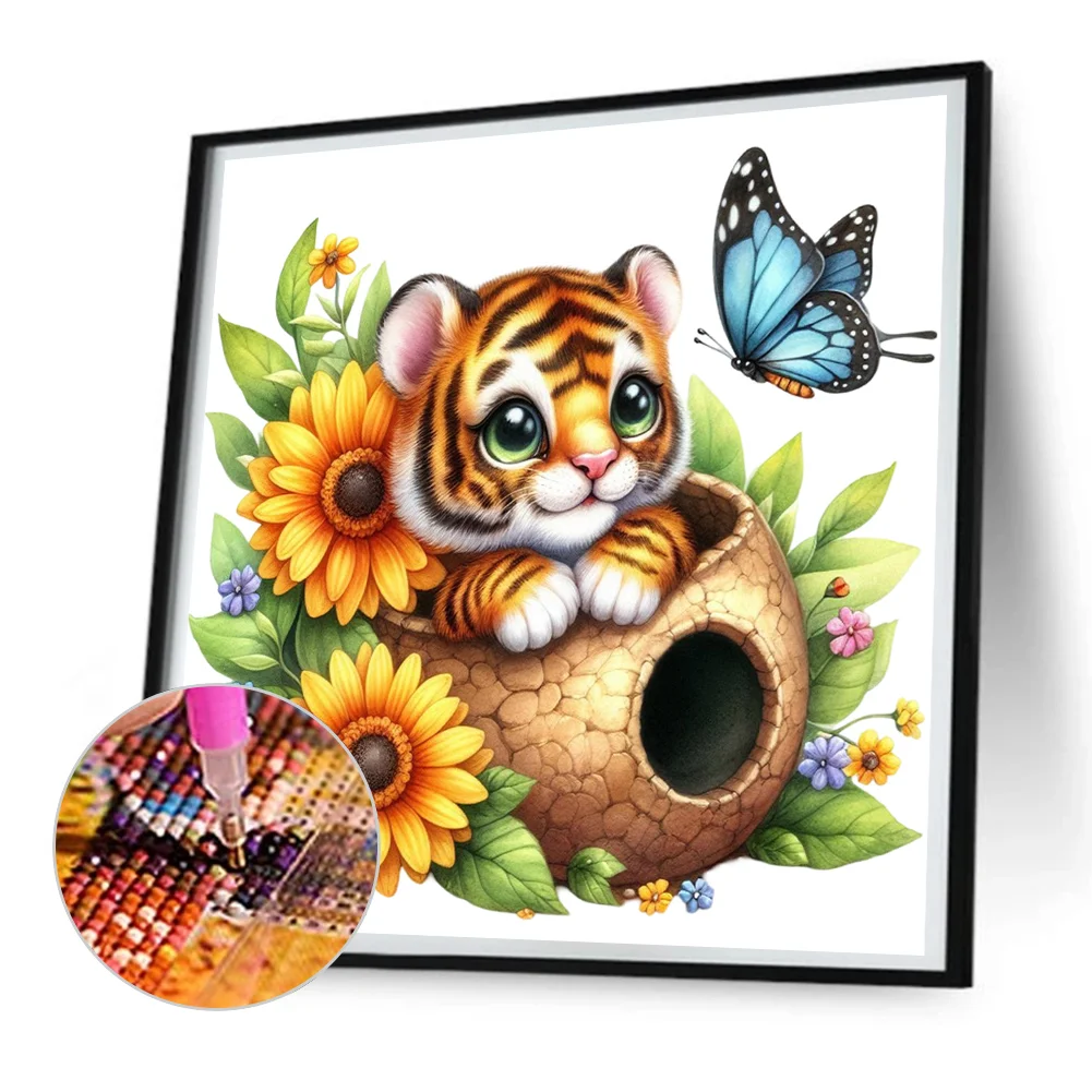 Diamond Painting - Full Round Drill - Flower Tiger(Canvas|30*30cm)