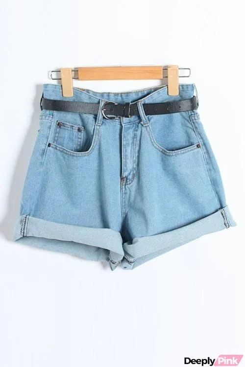 High Waist A Line Denim Shorts