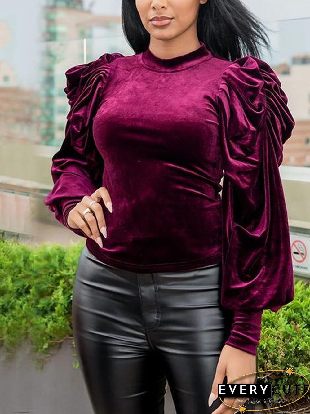 Puff Sleeve Flannelette Pullover Top