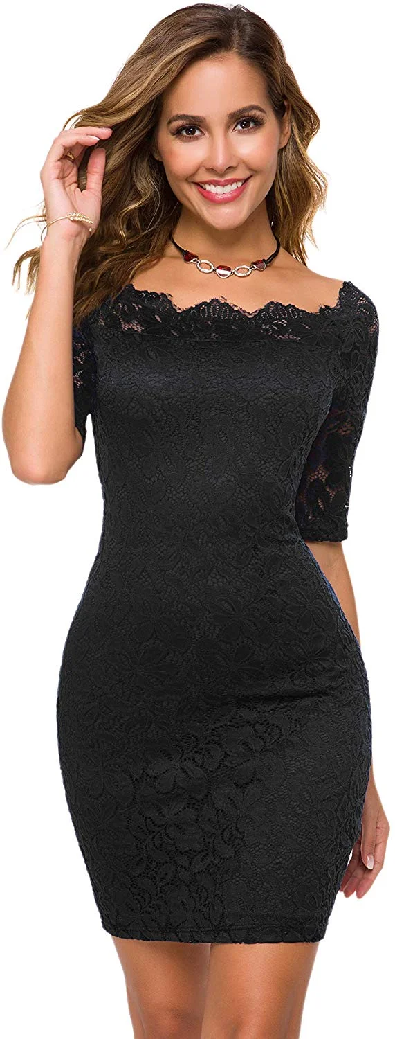 Vintage Lace Off Shoulder Puffy Swing Dresses Sexy Mini Dress for Party Cocktail