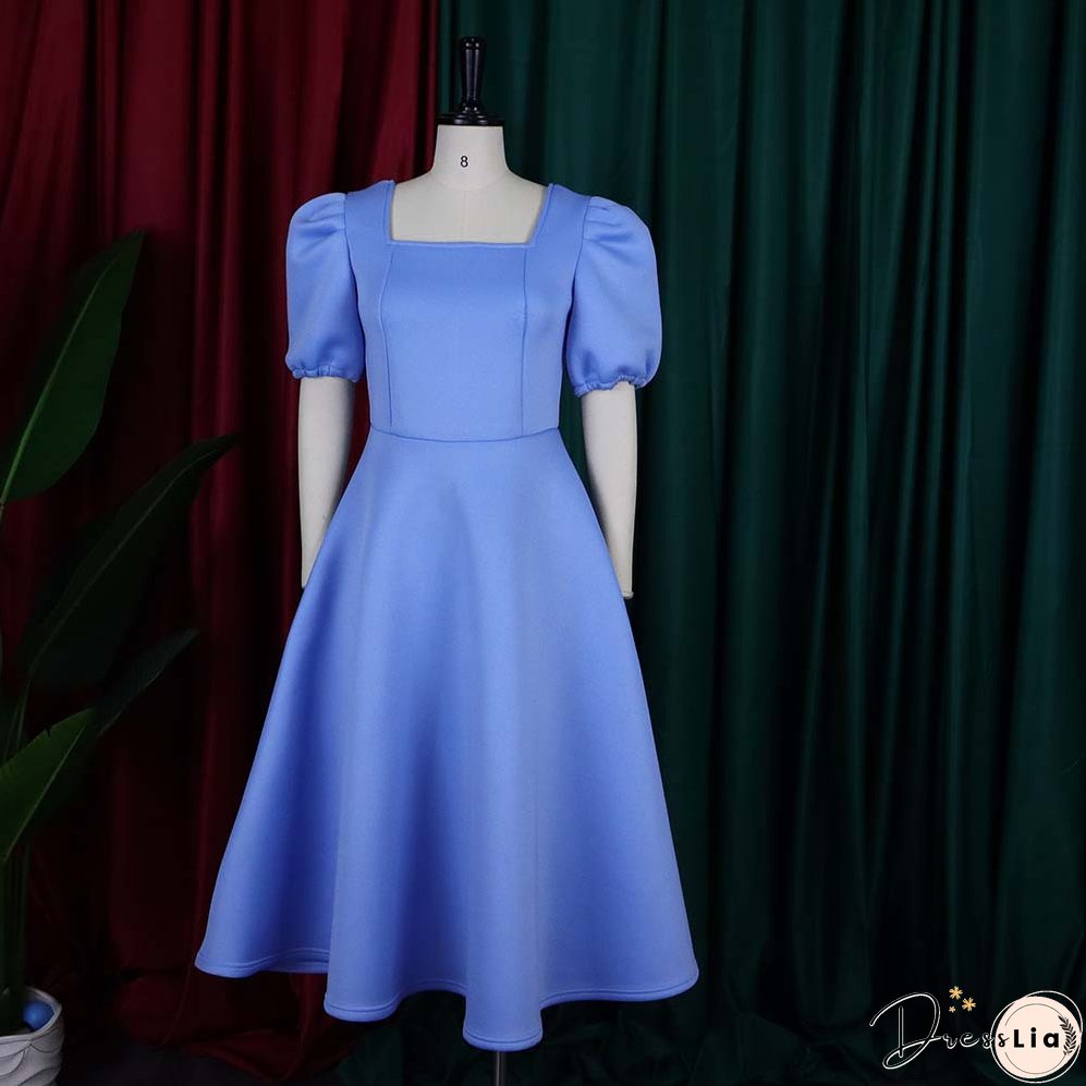 Women's Summer Short Sleeve Pleated Solid Color Large Skirt Party Dress Dress