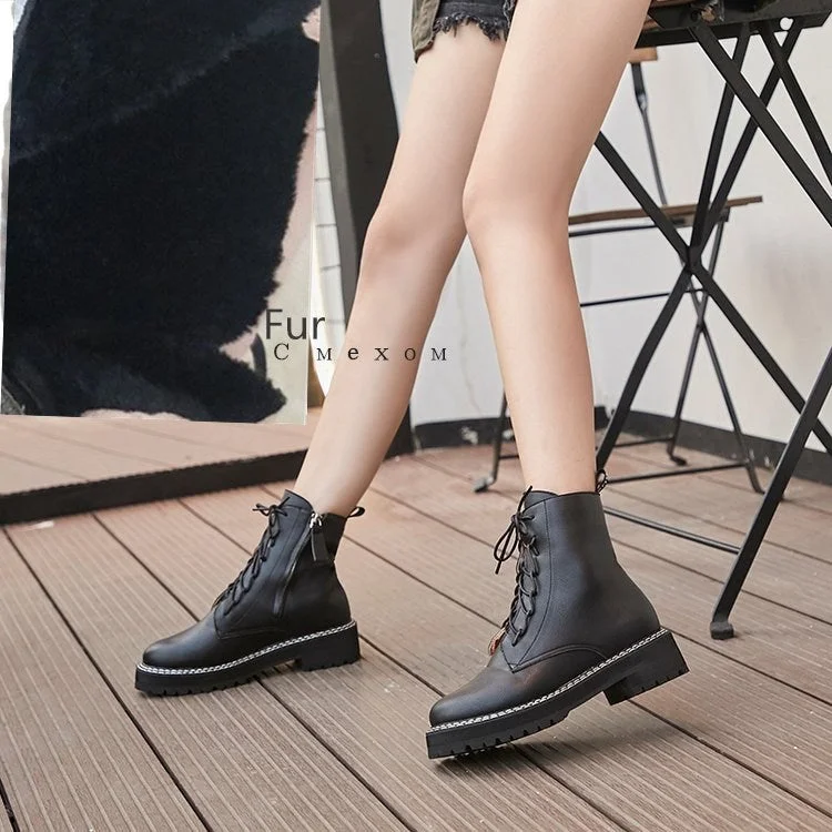 AIYUQI Boots Female 2021 Genuine Leather Women Booties Lace Up White winter women shoes Non-slip girl Martin boots