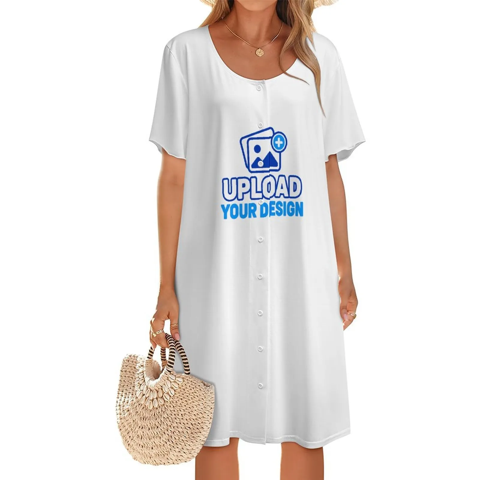 Button-Front Short-Sleeve Shirt Dress &ndash; personalized print product image 8
