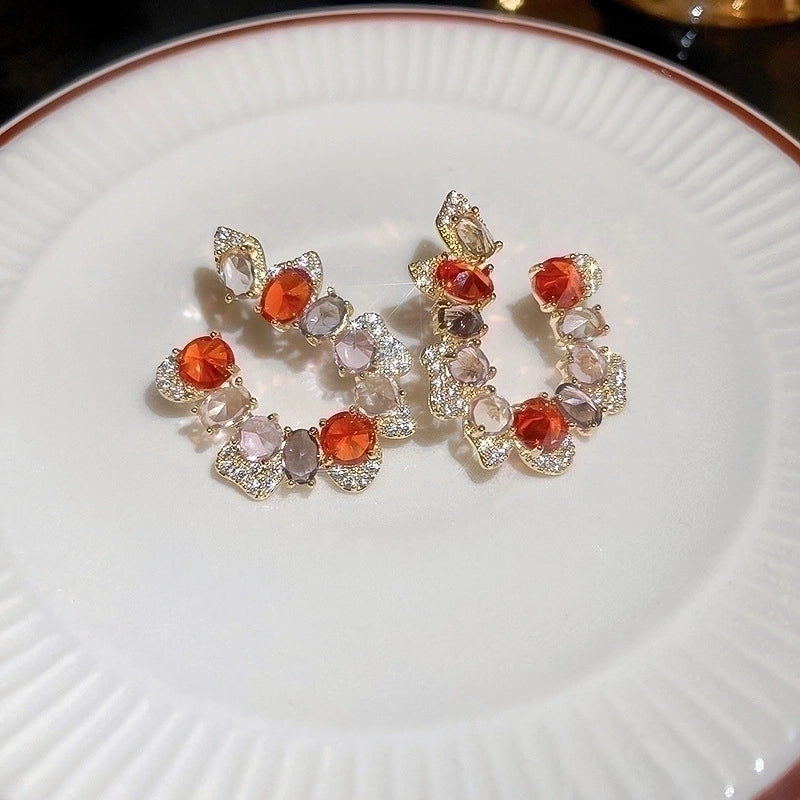 1 Pair Minimalist Butterfly Inlay Copper Zircon Drop Earrings