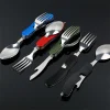 4 in 1 Outdoor Tableware (Fork/Spoon/Knife/Bottle Opener) Camping Stainless Steel Folding Pocket Kits for Hiking Survival Travel