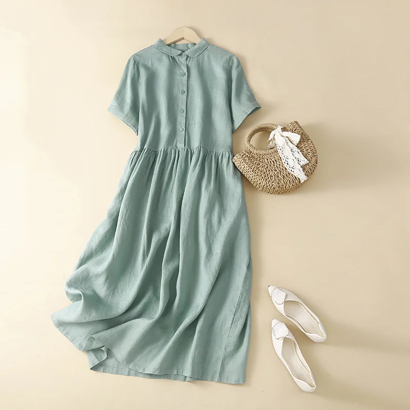 Solid Color Simple Lapel Casual Midi Dress