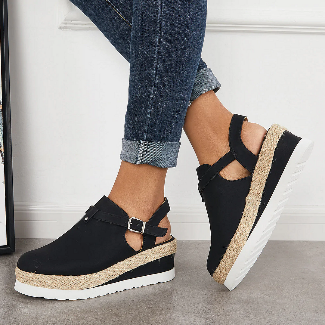 Women's Closed Toe Platform Espadrilles Wedge Ankle Strap Sandals