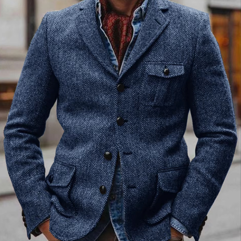 Men's Herringbone Blend Single Breasted Blazer