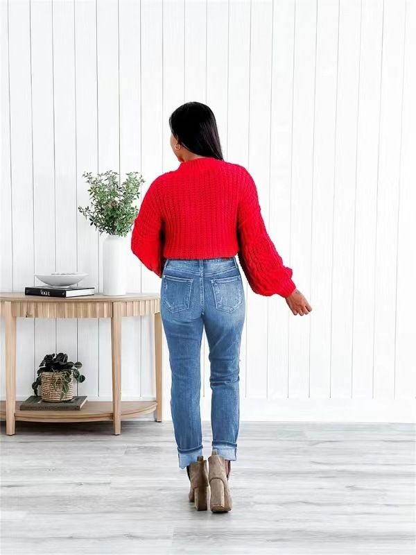 Mature Women Cross Border Jeans Independent Station Ripped Mid Waist Pencil Pants Hip Hop Trousers