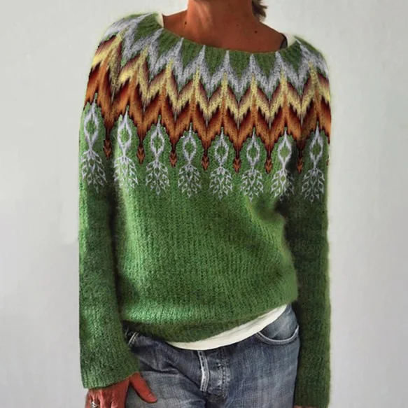 Casual Crew Neck Feather Jacquard Sweater