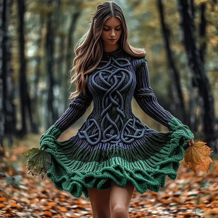VChics Women's Celtic Knotted Gradient Contrasting Colors Sweater Dress
