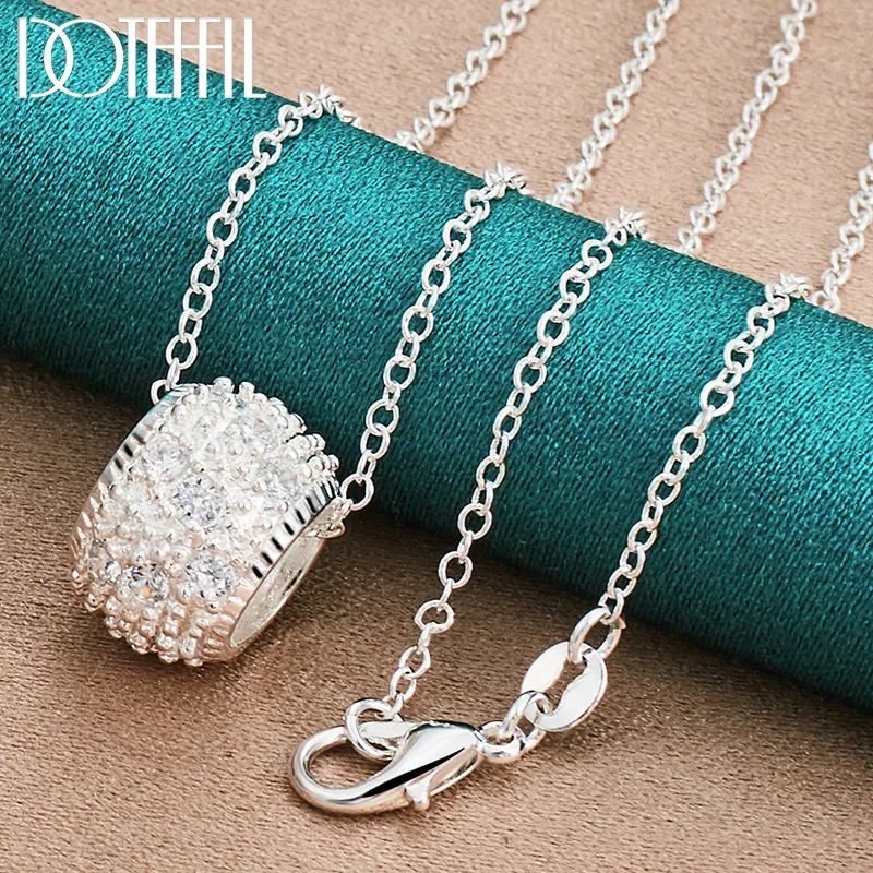 DOTEFFIL 925 Sterling Silver Round Pendant Necklace 16-30 inch Chain For Woman Man Jewelry