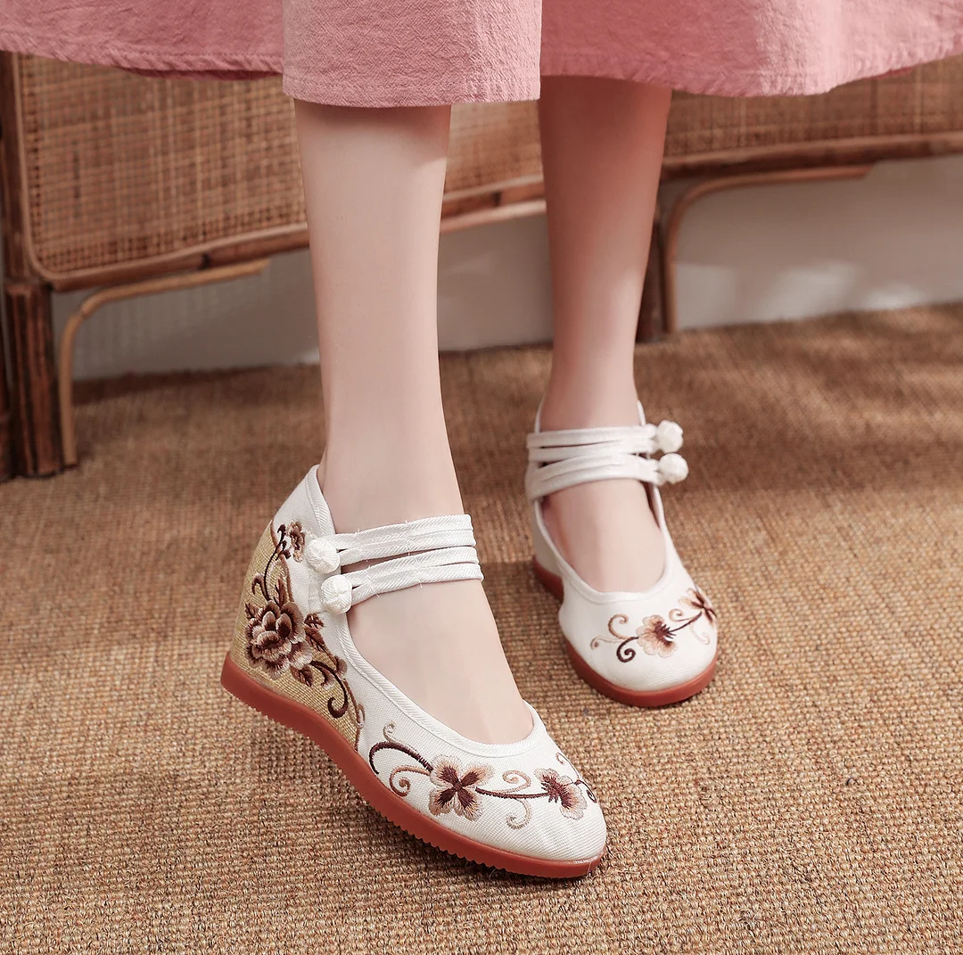 Colourp Colourp Heels Single Shoes With Embroidered Cloth Shoes Ancient Wind National Wind National Wind Spring And Autumn Women Cloth Shoes Women's Shoes