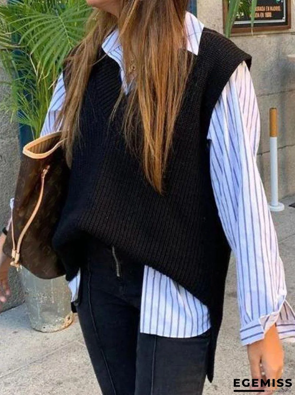 Casual Knitted Floral-Print Solid Sweater | EGEMISS