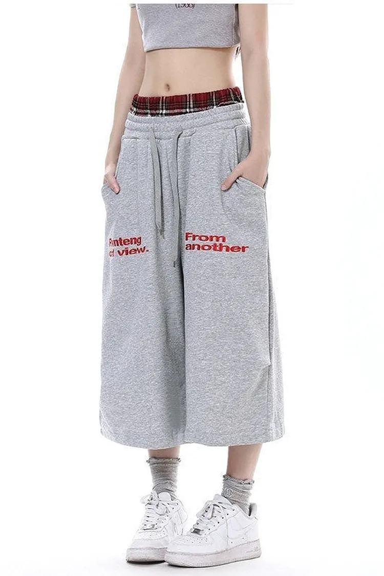 Plaid Wide Leg Women's Shorts with Faux Fur Lining & Double Waistband