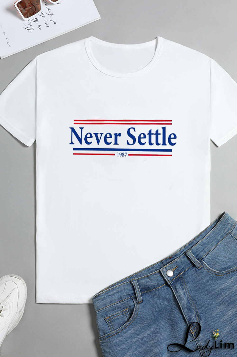 White Fashion Casual Print Split Joint Letter O Neck T-Shirts