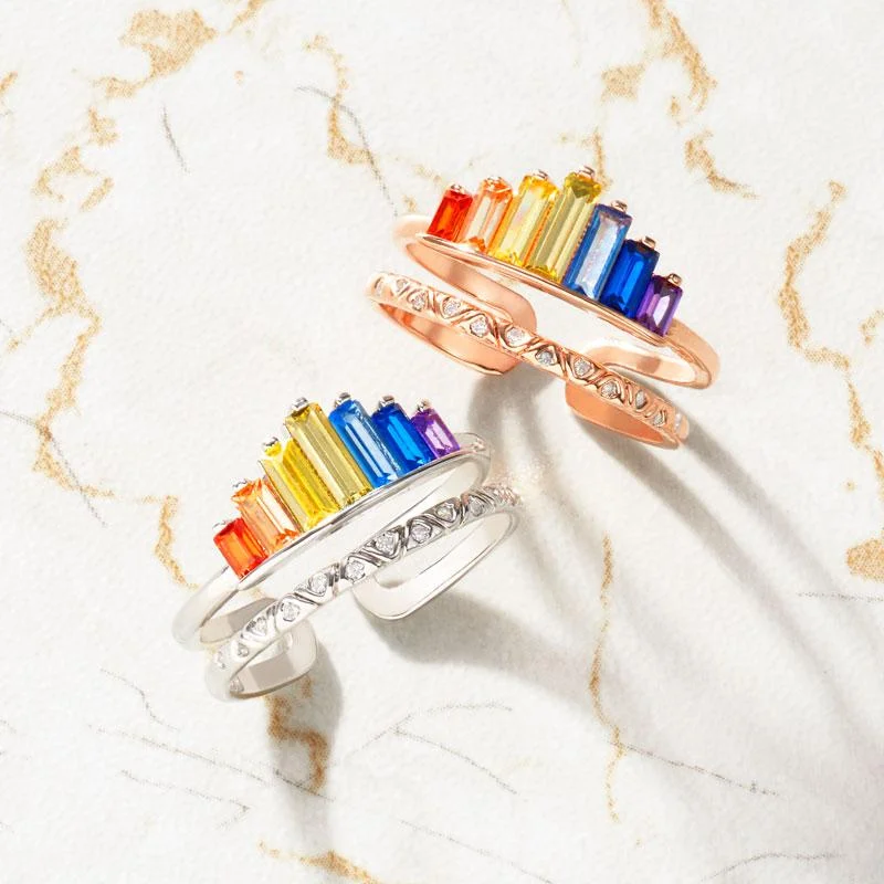 S925 DOUBLE BAND RAINBOW RING