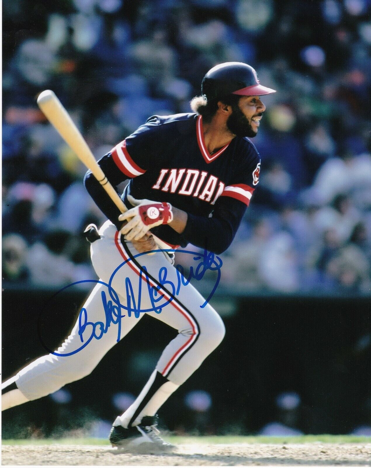 BAKE MCBRIDE CLEVELAND INDIANS ACTION SIGNED 8x10