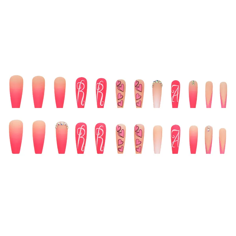 Churchf Churchf Ballet Gradual Nail Love Letters Shiny Broken Diamond Hot Girl Ins Wind Fake Nails Wear Armor