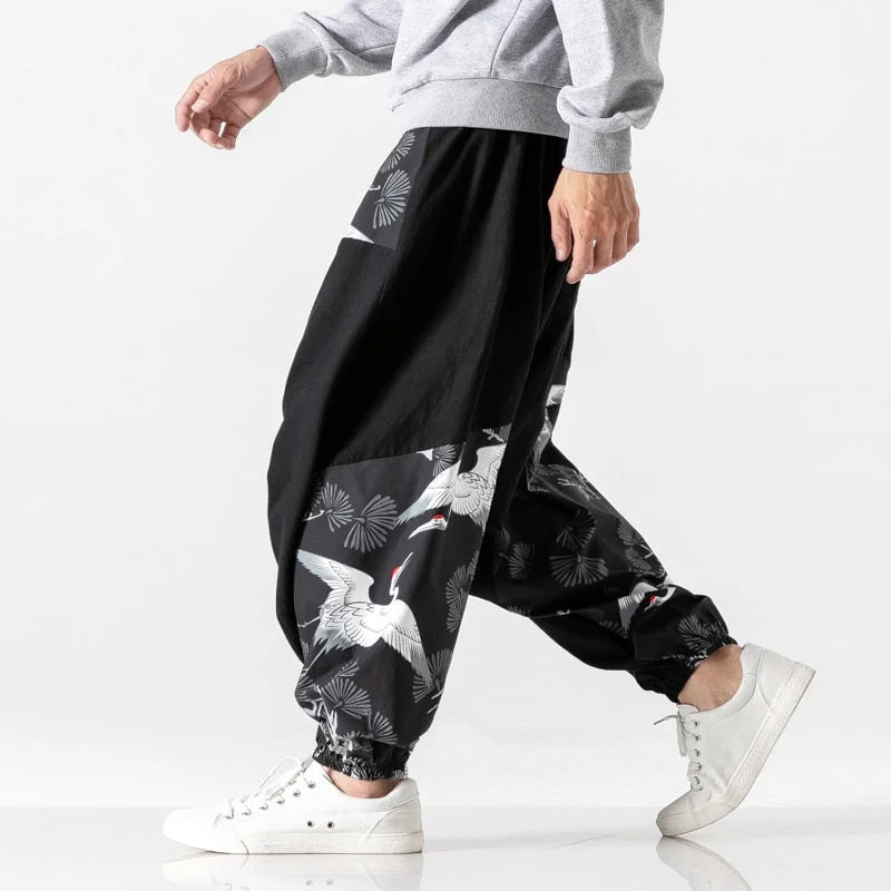 Mens Loose Harem Pants Male Spring Causal Chinese Style Baggy Traditional Pants 2020 Fashion Print Cotton  Pants Men