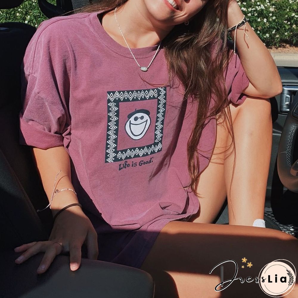 Vintage Short Sleeve Round Neck Printed T-Shirt