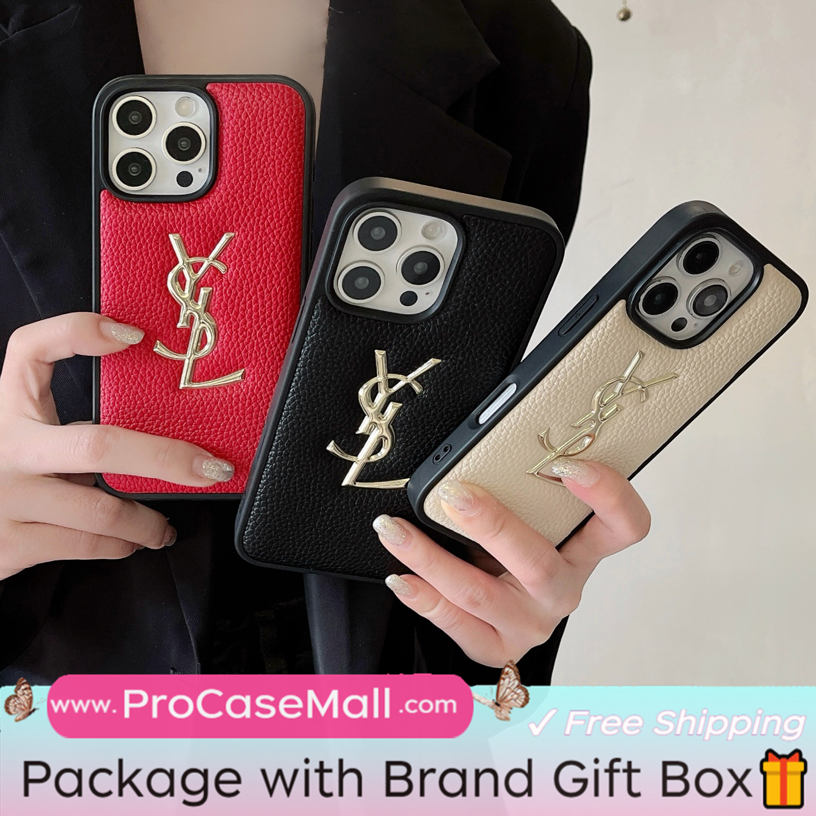 GOLD STAMPING GOLD PRINTED YSL LEATHER APPLE IPHONE CASE