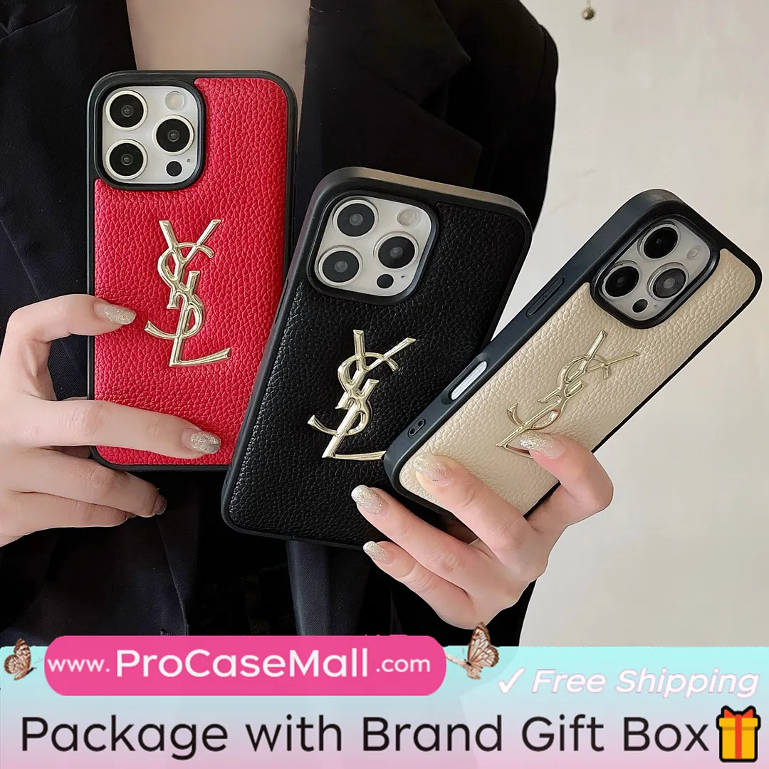 GOLD STAMPING GOLD PRINTED YSL LEATHER APPLE IPHONE CASE
