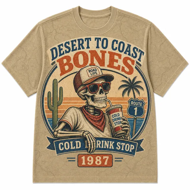 Surf Desert Coast Cotton T-Shirt - Tan / Orange / Teal