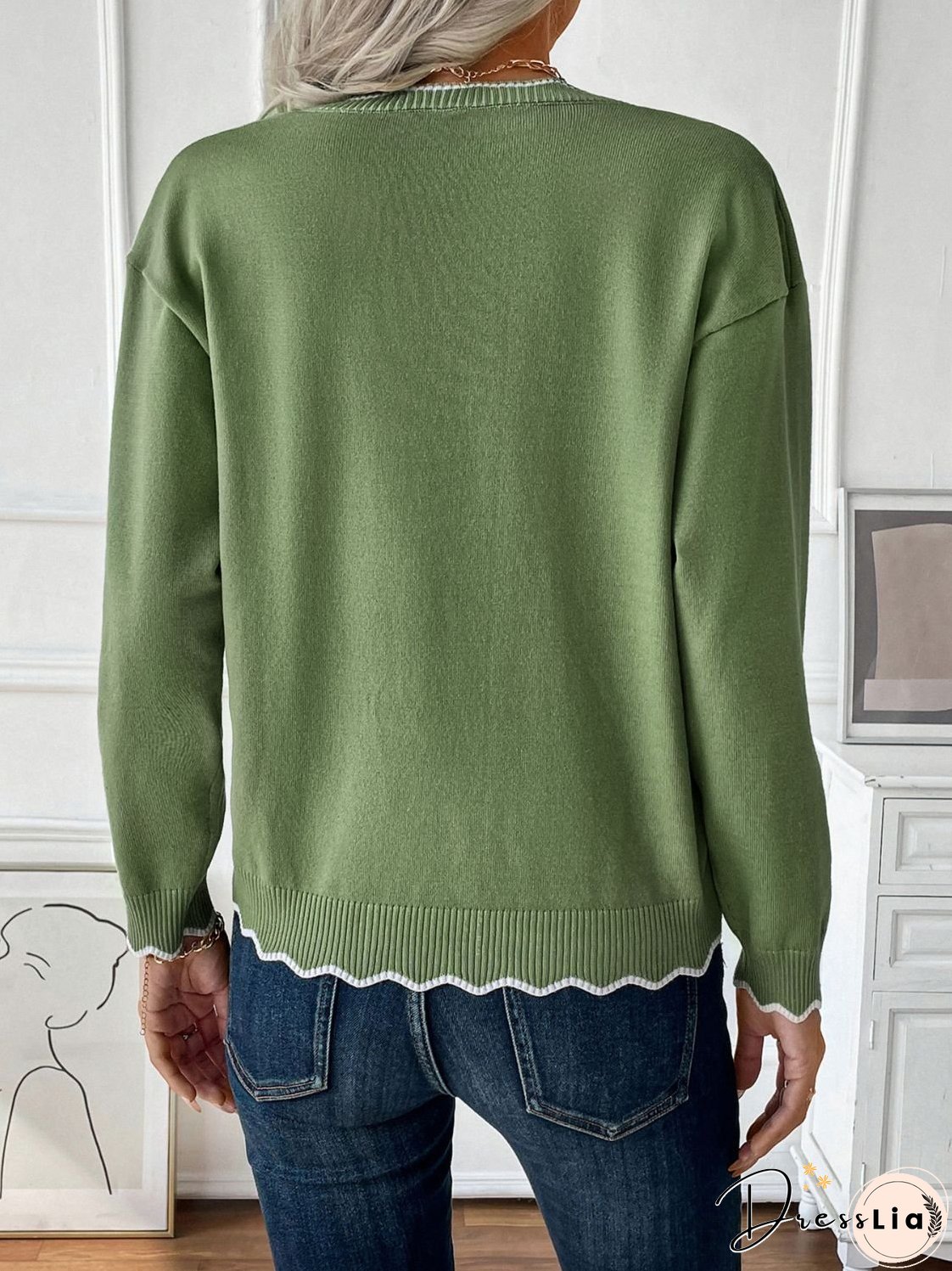 Contrast Trim Quarter Zip Long Sleeve Knit Top